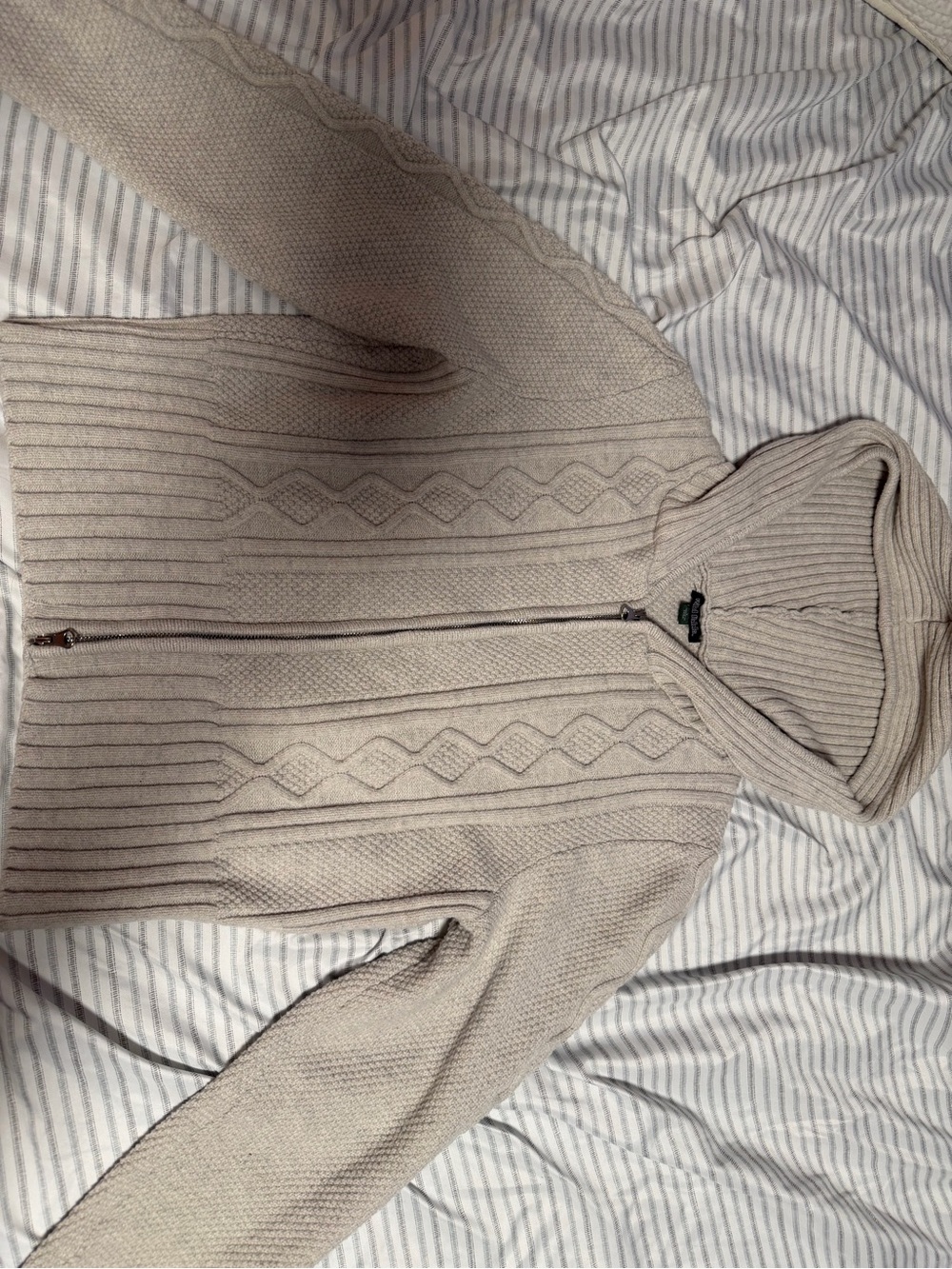wild fable Men's Light Beige Zip-Up Hooded Cable Knit Sweater